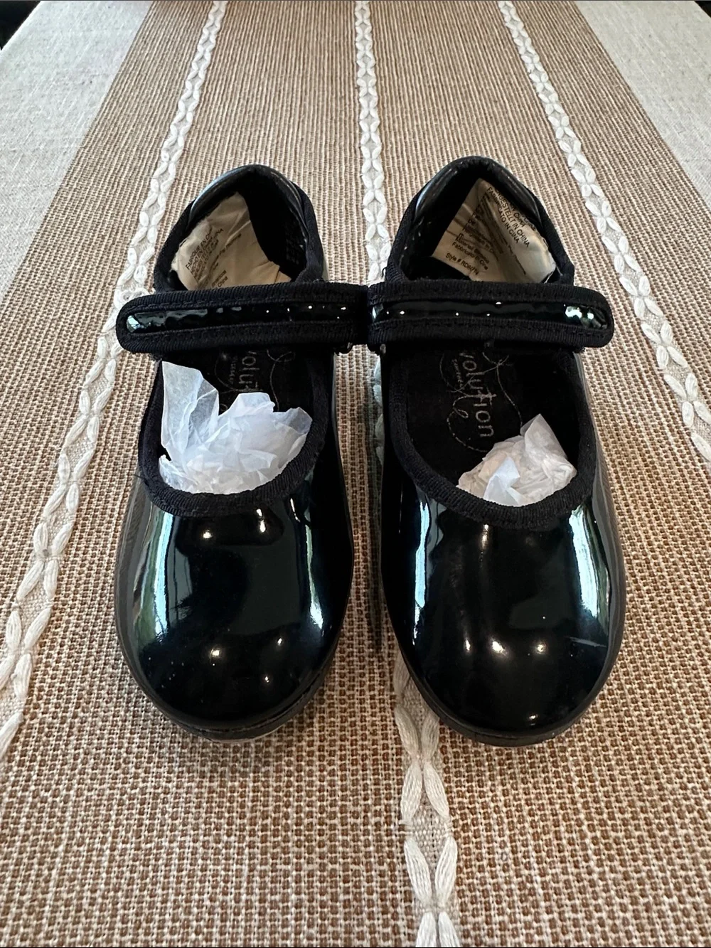 Girls Black Patent Tap Shoes with Velcro Strap